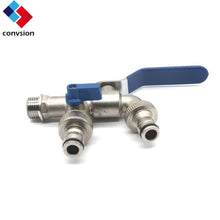 Load image into Gallery viewer, 1/2" x 3/4" x 3/4" Brass Double Ball Valve Tap with Hose Connections
