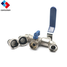 Load image into Gallery viewer, 1/2" x 3/4" x 3/4" Brass Double Ball Valve Tap with Hose Connections
